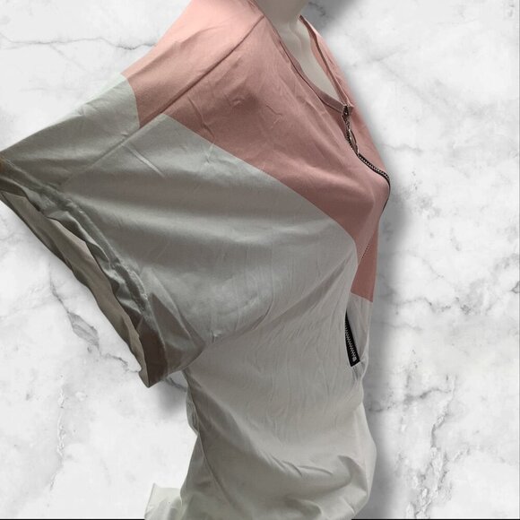 Color Block Top With Front Zipper Detail For Women’s Size M Pink & White - Picture 3 of 7